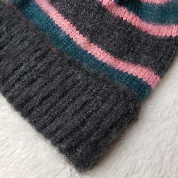 🚨NEW TOPSHOP Fuzzy Brushed Striped Beanie Hat OS - Picture 3 of 8